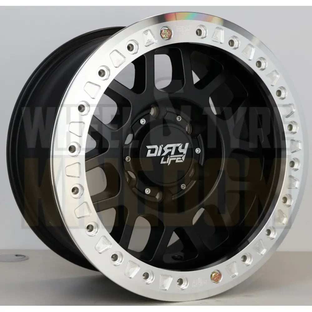 DIRTY LIFE 16x8.5 -25 6x139.7 MESA RACE MATTE BLACK MACHINED RING BEADLOCK