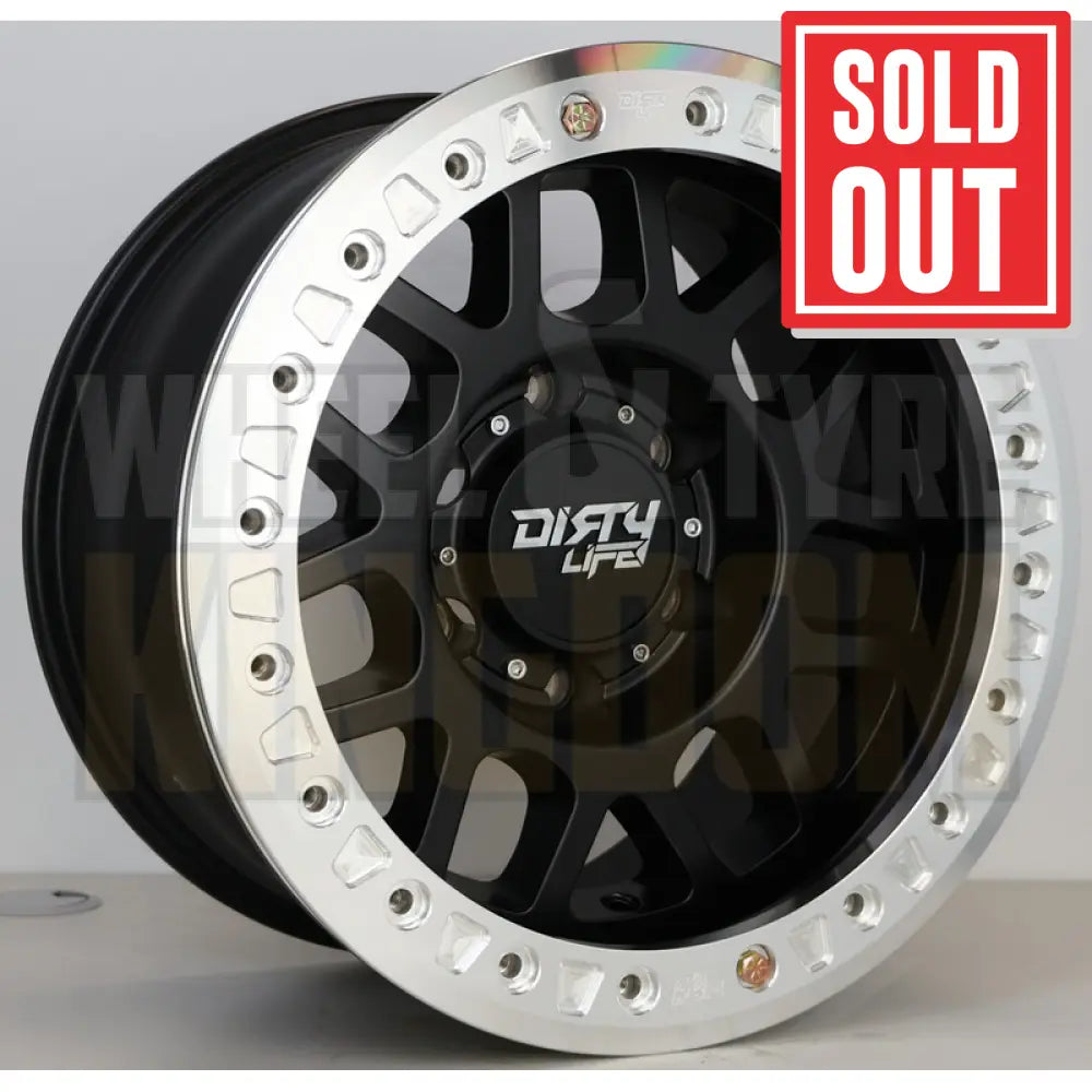 DIRTY LIFE 16x8.5 -25 6x139.7 MESA RACE MATTE BLACK MACHINED RING BEADLOCK