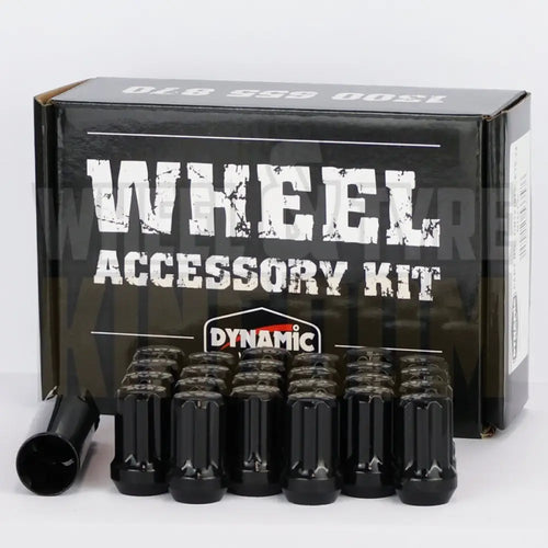 DYNAMIC WHEEL NUT 14x1.5 38mm SPLINE BLACK (7-POINT TRUCK) (PACK OF 20 + KEY)