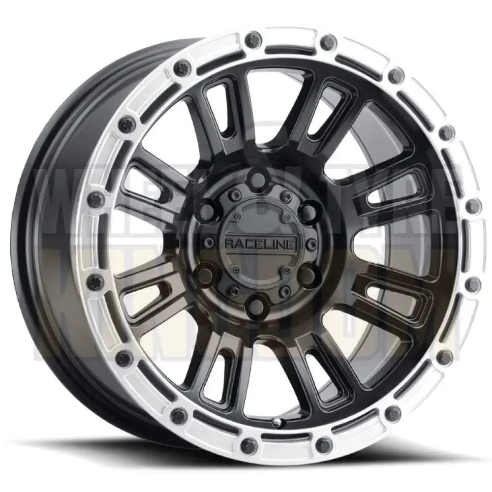 RACELINE ALLOY 17x8 +30 5x110 COMPASS Satin Black Silver Ring