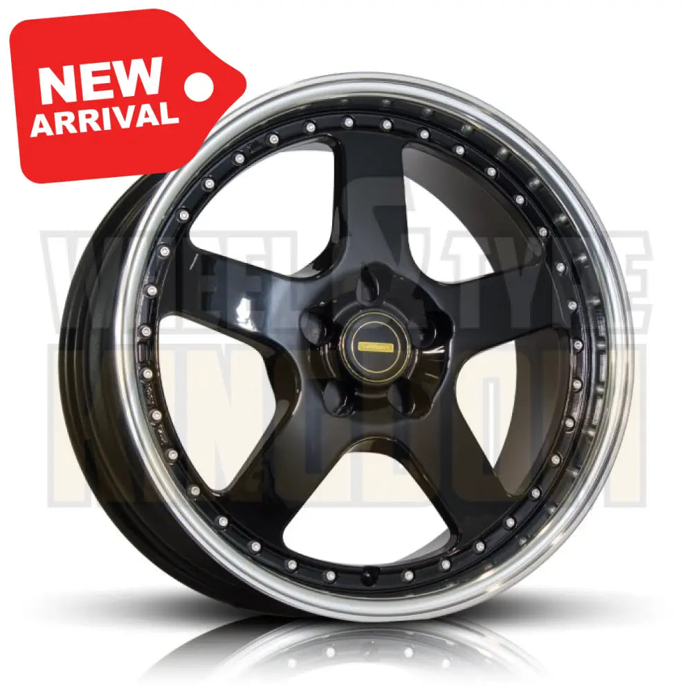18X8.5 5x120 +43 SIMMONS FR-1 GLOSS BLACK MIRROR LIP - Wheels